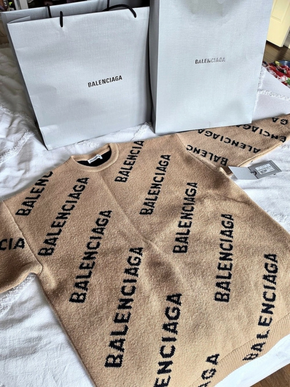 Balenciaga Allover Logo Crewneck Sweater Brown & Black